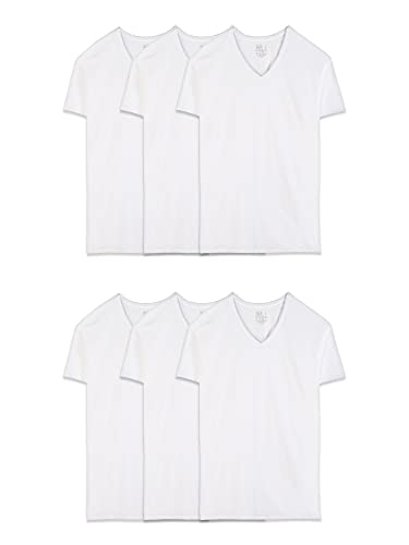 Fruit of the Loom mens Stay-tucked V-neck T-shirt T Shirt, Classic Fit - White 6 Pack, Small US