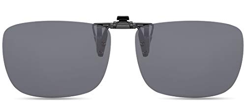 CAXMAN Polarized Clip On Sunglasses Over Prescription Glasses for Men Women UV Protection Flip Up Grey Lens Large Size