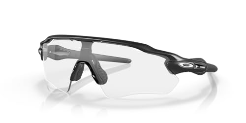 Oakley Men's OO9208 Radar EV Path Polarized Rectangular Sunglasses, Steel/Clear Black Iridium Photochromic, 38 mm