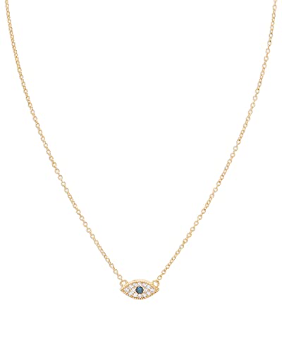 gorjana Women’s Evil Eye Pendant Necklace, Adjustable Link Chain w/White CZ and London Blue Nanogem Talisman, 18K Gold Plated