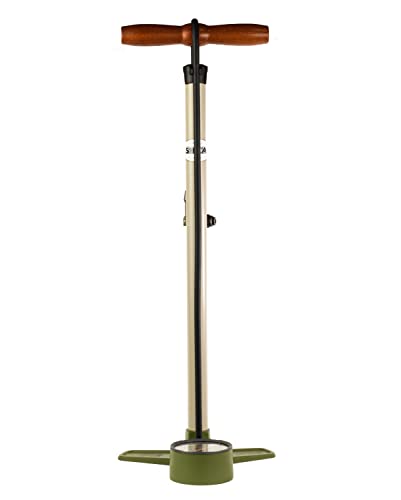 SILCA Terra Bicycle Floor Pump | 2 Stage Low and high Pressure Gauge | Presta and Schrader Reversible Locking Chuck | Aluminum Barrel and Base | .5psi Resolution up to 30psi and max 120PSI