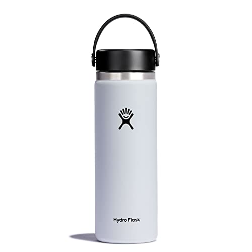 Hydro Flask Water Bottle - Stainless Steel & Vacuum Insulated - Wide Mouth 2.0 with Leak Proof Flex Cap - 20 oz, White