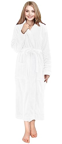 NY Threads Womens Fleece Bath Robe - Shawl Collar Soft Plush Spa Robe, White, Small