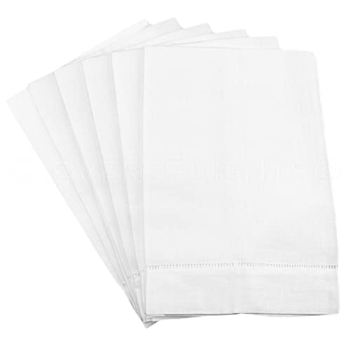 CleverDelights White Hemstitched Hand Towels - 6 Pack - 14' x 22' - 100% Cotton - Fingertip Towel