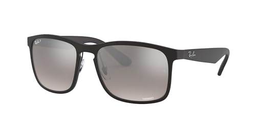 Ray-Ban Men's RB4264 Chromance Square Sunglasses, Matte Black/Polarized Grey Mirrored Silver, 58 mm