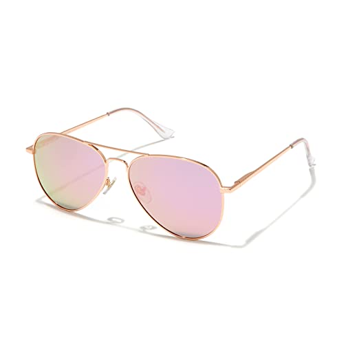 Veda Tinda Aviator Pink Sunglasses Womens Polarized Trendy Classic Retro Vintage Cool 90s 70s Big Rose Gold Mirror 2023 Sun Glasses C13S12