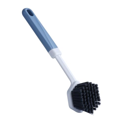 Dish Brush with Handle,Kitchen Scrub Cleaning Brush for Dishes, Pot, Pans, Cast Iron Skillet, Bottle, Sinks, Bathroom and House Cleaning (Rhombus Pot Brush)