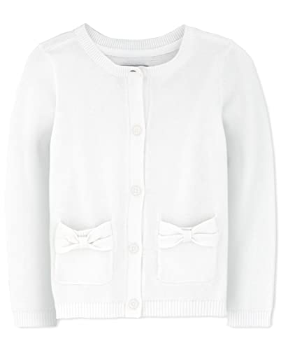 The Children's Place Baby Toddler Girls Bow Pocket Cardigan, White, 5T