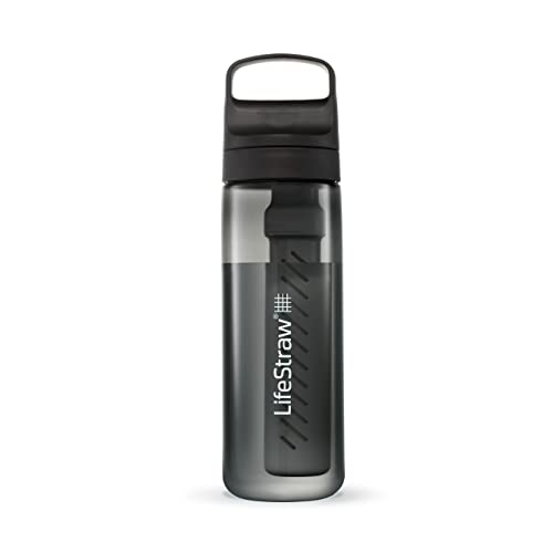 LifeStraw Go Series – BPA-Free Water Filter Bottle for Travel and Everyday use removes Bacteria, parasites and microplastics, Improves Taste, 22oz Nordic Noir