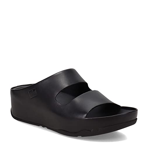 FitFlop EH9090-060 SHUV Two-BAR Leather Slides All Black US08