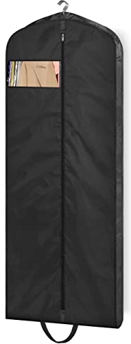 MISSLO 65' Gusseted Hanging Garment Bags for Travel Long Dress Cover Water Resistant Sturdy Fabric Dress Bags for Gowns Long Closet Clothes Protectors, Black
