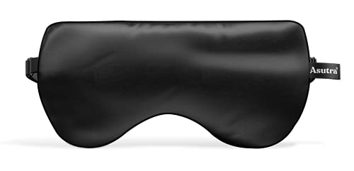 ASUTRA Silk Eye Pillow for Sleep, Black | Filled w/Lavender & Flax Seeds | Weighted | Meditation & Light Blocking Blindfold