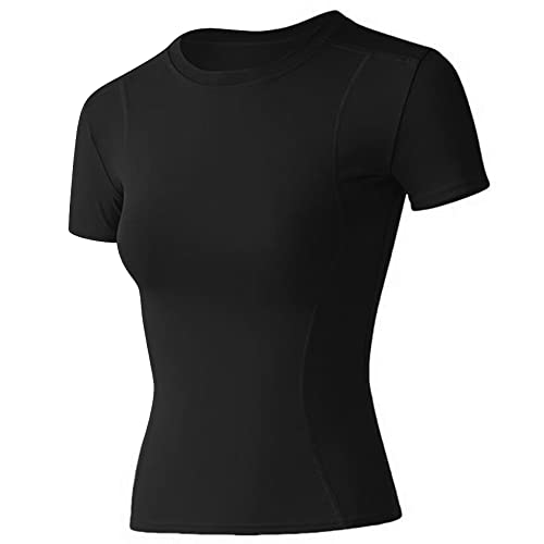 Loovoo Compression Shirt Women Stretch Breathable Athletic Base Layer Top Short Sleeve Running T-Shirt with Thumbholes