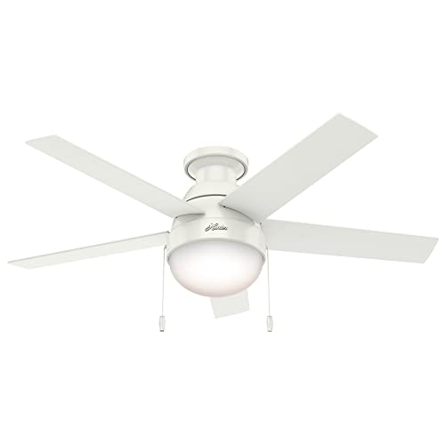 Hunter Anslee Indoor Low Profile Ceiling Fan with LED Light and Pull Chain Control, 46', White