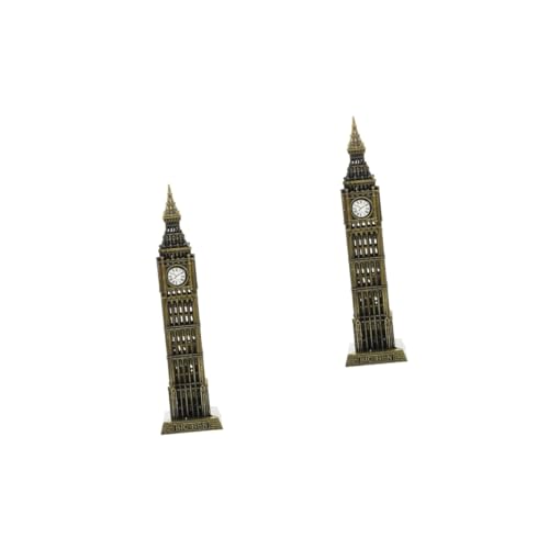 Ciieeo 2pcs Big Ben Model Architectural Tabletop Ornament Memorial England Souvenir Home Ornament Metal Statues Sculptures Miniature Kits City London Alloy Desktop Travel