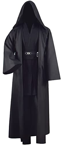 Forwacos Adult Tunic Costume for Jedi Outfit Skywalker Halloween Cosplay Costume Hooded Robe Cloak Full Set Uniform Three Versions (Large, Black)