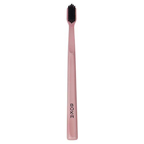 Boka Classic Manual Toothbrush with Extra Soft Activated-Charcoal, Tapered Bristles, Bioplastic Handle That Includes Travel Cap, Dentist-Approved, Great for Adults and Kids, Pink (Pack of 1)