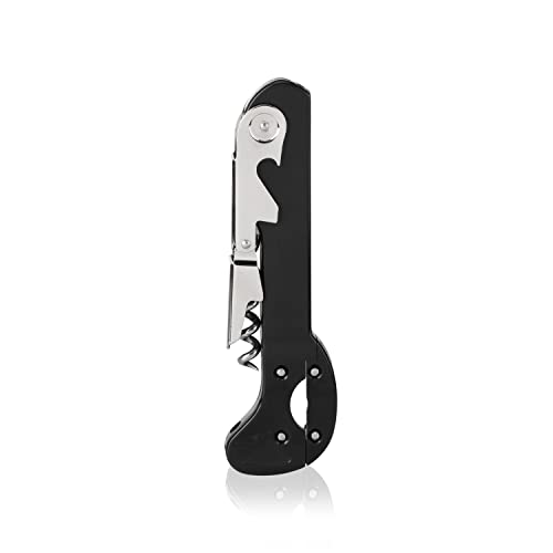 True Recoil Double Hinged Corkscrew Classic Black Wine Key with Extendable 4 Wheel Foil Cutter, Set of 1