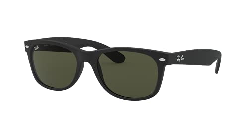 Ray-Ban RB2132 New Wayfarer Square Sunglasses, Rubber Black/G-15 Green, 55 mm