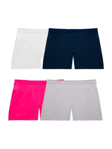 Fruit of the Loom Women's 360 Underwear, High Performance Stretch for Effortless Comfort, Available in Plus Size, Cotton Blend-Boxer Brief-4 Pack-Navy/Pink/Grey/White