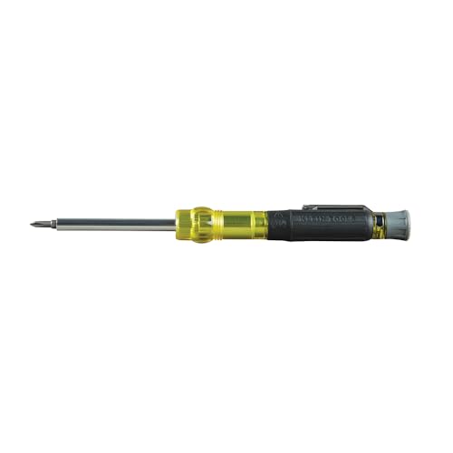 Klein Tools 32613 Multi-Bit Screwdriver, Precision HVAC 3-in-1 Pocket Screwdriver with Phillips, Slotted and Schrader Bits