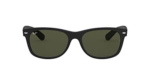 Ray-Ban RB2132 New Wayfarer Square Sunglasses, Rubber Black/G-15 Green, 58 mm