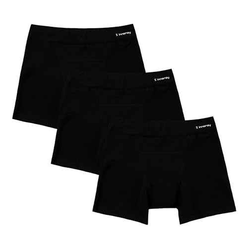 INNERSY Girls Period Trunks Underwear Cotton First Starter for Teen Aged 8-16 Panties 3 Pack(12-14 Years, 3 Black)