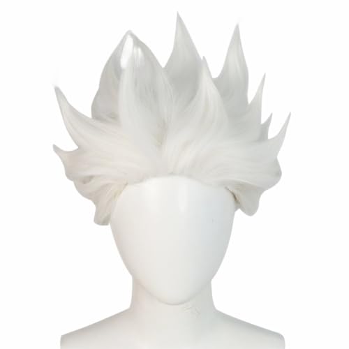 KiyaCos Short White Sea Witch Ragna Cosplay Wigs Spiky Slick Back Style Women Men Halloween Party Costume Wigs (Not Styled)