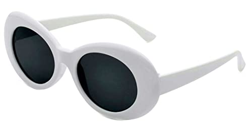 ADMIRING White Oval Round Sunglasses Thick Bold Clout Goggles Oval Mod Retro Vintage Kurt Cobain Inspired Sunglasses Round Lens