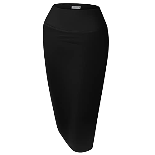 Simlu Women's Below the Knee Pencil Skirt for Office Wear, Large, Black