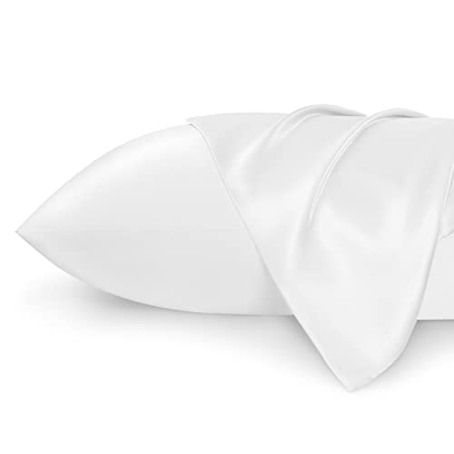 Bedsure Satin Pillowcase for Hair and Skin Queen - Pure White Silky Pillowcase - Set of 2 with Envelope Closure, Similar to Silk Pillow Cases, Gifts for Women Men, 20x30 Inches