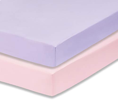 Everyday Kids 2-Pack Fitted Crib Sheets, 100% Soft Breathable Microfiber Baby Sheet, Fits Standard Size Mattress 28in x 52in, Lavender, Pink Nursery Sheet