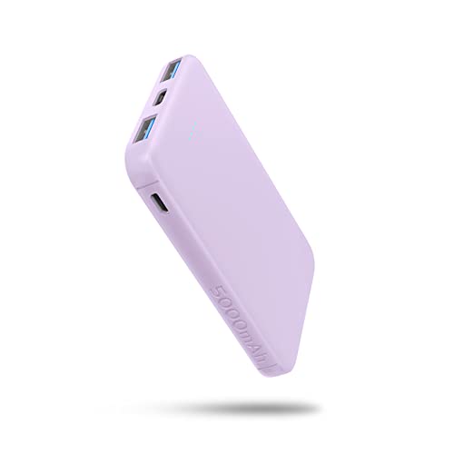 VANYUST Mini Portable Charger Power Bank 5000mAh Capacity External Battery Pack Dual Output Port and USB-C (Input Only) Power Bank for iPhone, Samsung Galaxy, Android Phone, iPad & etc (Purple)