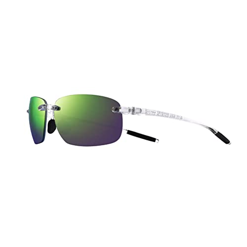 Revo Sunglasses Descend Pro: Polarized Photochromic Lens with Rimless Rectangle Frame, Crystal Frame with Evergreen Photo Lens