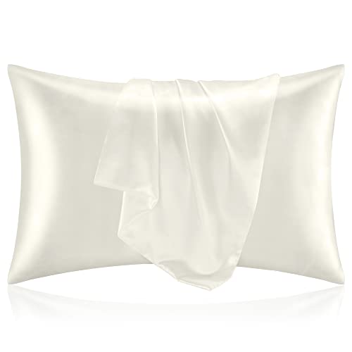 BEDELITE Satin Pillowcase for Hair and Skin, Ivory Pillow Cases Standard Size Set of 2 Pack, Super Soft Similar to Silk Pillow Cases with Envelope Closure (20x26 Inches)