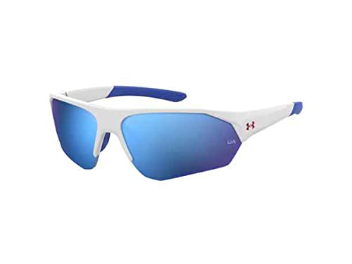 Under Armour Instinct UA7000 69MM Wrap Around Sunglasses for Youth + BUNDLE with Designer iWear Eyewear Kit (Matte White/Blue Wrap, 59)