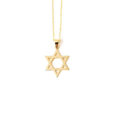 Star of David Necklace in 14K Solid Gold | 14k Gold Star Pendant Necklace for Women | Celestial Jewelry, 18'