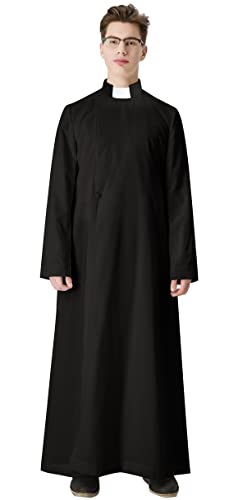 IvyRobes Unisex Adults Pulpit(Clergy) Anglican Cassock with Tab Insert Collar Black 54FF(5'9'-5'11')