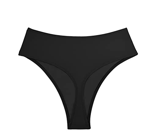 Kepblom Women's Thong Rave Bottoms High Waisted Bikini Bottom High Cut Panties for Dance Festival, Black, S