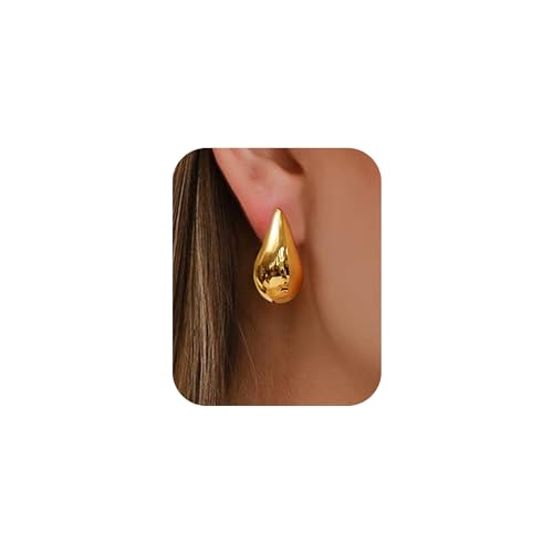 Gold Earring Dupes Chunky Gold Hoop Earrings for Women Teen Girls Trendy Hypoallergenic Stud Post Drop Earrings Jewelry