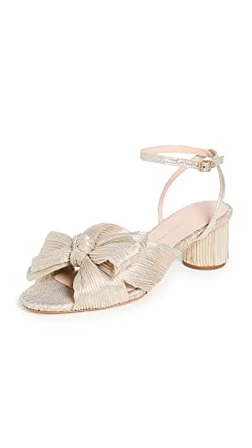 Loeffler Randall Women's Dahlia Pleated Bow Heels, Platinum Lame, Gold, Metallic, 8 Medium US