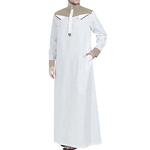 Alalaso Men's Muslim Kaftan Thobe Middle East Islamic Saudi Arabic Robes Lightweight Long Sleeve Clothing Ramadan Dress