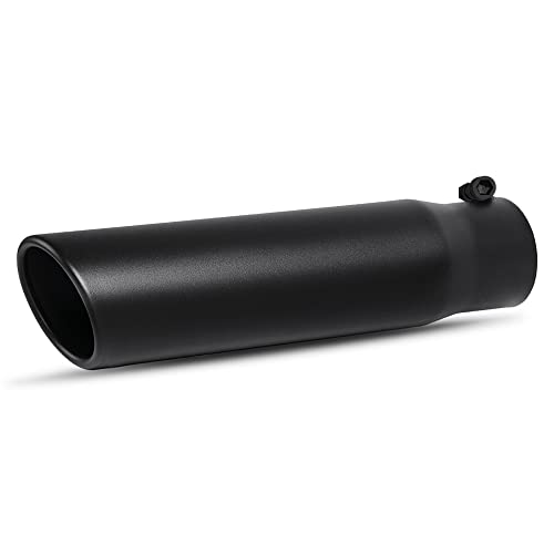 AUTOSAVER88 2.5 Inch Exhaust Tip, 2.5' Inlet 3' Outlet 12' Overall Length Stainless Steel Exhaust Tail Tip, Fits 2 1/2 Inch Outside Diameter Tailpipe, Rolled Angle Cut, Black Powder Coated, Bolt On