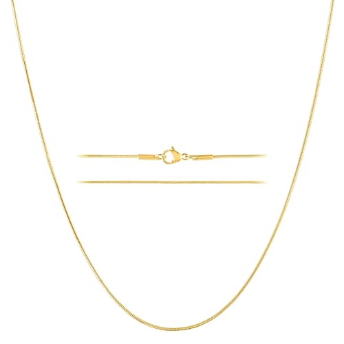 KISPER 24k Gold Snake Chain Necklace – Thin, Dainty, Gold Plated Stainless Steel Jewelry for Women & Men with Lobster Clasp, 20”
