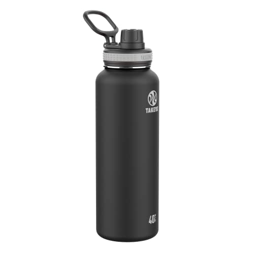 Takeya Originals 40 oz Vacuum Insulated Stainless Steel Water Bottle with Straw Lid, Black