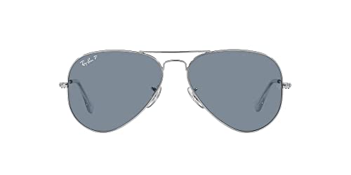 Ray-Ban RB3025 Classic Aviator Sunglasses, Silver/Polarized Blue, 58 mm