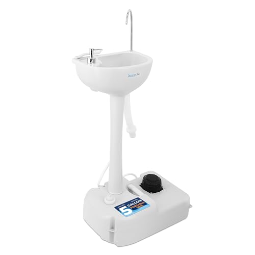 SereneLife Portable Camping Sink w/Towel Holder & Soap Dispenser-19L Water Capacity Hand Wash Basin Stand w/Rolling Wheels-for Outdoor Events, Gatherings, Worksite & Camping- SLCASN18, Standard, White