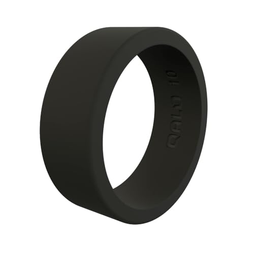 QALO Men's Basic Flat Rubber Silicone Ring, Rubber Wedding Band, Breathable, Durable Rubber Wedding Ring for Men, 8mm Wide 2mm Thick, Black, Size 9