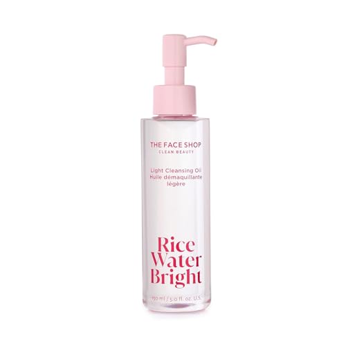 The Face Shop Rice Water Bright Light Facial Cleansing Oil Face Wash - Makeup Remover Oil Cleanser - Vegan - Brightening - Skin Care - Jojoba Oil - Korean Skin Care - Sensitive, Normal & Oily Skin