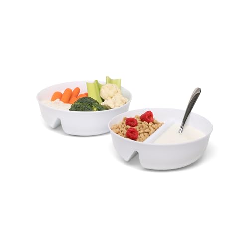 CRUNCHCUP ComboBowl 2-Bowl Set, Anti-Soggy Cereal Bowls, BPA-Free Divided Snack Bowls, Dishwasher-Safe, 2 Pack (White)